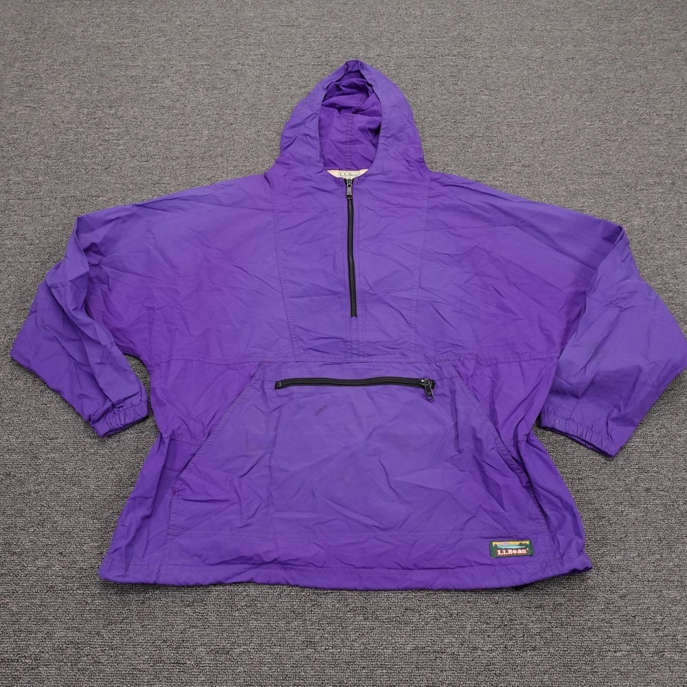 Vintage L.L.Bean Jacket Womens Large Purple Hooded Anorak Pullover Made USA
